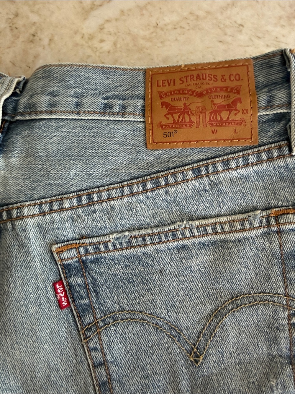 Levi's Light Blue Women's Denim Shorts with Leather Patch